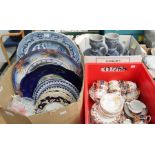 Two silver plated tea and coffee sets, boxed flat wares, three boxes of china including two tea