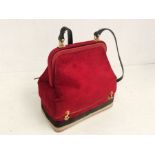 Cesare Piccini Italation small framed suede bag in red with extending brass fittings and black