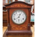 Edwardian mahogany mantle clock with chime, Roman numerals, inlaid case