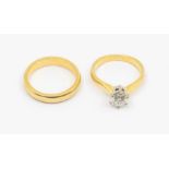 A diamond and 18ct gold solitaire ring, comprising a round brilliant cut diamond weighing approx 0.