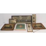 A collection of framed oils on board, 19th Century, book marks, early 19th Century Pilgrims going to