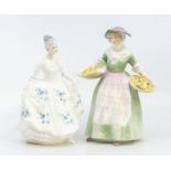 Two Royal Doulton lady figures: Daffy Down Dilly and Caroline