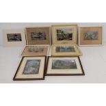 Collection of seven woven silk pictures