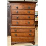 George III oak chest on chest with two above three drawers, above a further three drawers with