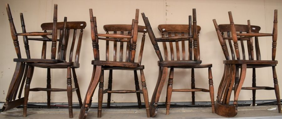 A set of eight country kitchen chairs in oak