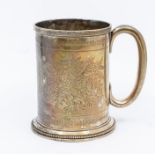 A Victorian silver Christening mug, the body engraved with ribbon tied fern leaves and central