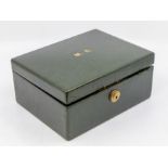 Asprey: An early 20th century green tooled leather jewellery box, gilt initials to exterior, size