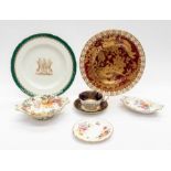 A group of Royal Crown Derby to include:  1. cabinet plate, the centre with Derby Arms in gilt 2.