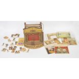 Early 20th century child's theatre with accessories, 19th century inlaid wooden trinket/jewellery