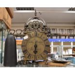Brass reproduction 30hr wall hanging lantern clock, Thomas Moore, Ipswich, with Roman numerals,