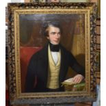 19th Century British School, oil on canvas of a gent wearing a very dark navy blue stock, in gilt