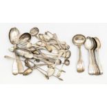 A collection of 19th Century Fiddle and Old English pattern flatware, hallmarked London, various
