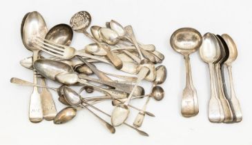 A collection of 19th Century Fiddle and Old English pattern flatware, hallmarked London, various
