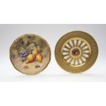 Royal Worcester hand-painted large wall plate still life by H. Ayrton, gilt border, along with