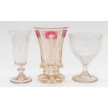Three 19th Century items of glass including Continental example of a goblet, two English drinking