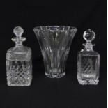 Two 20th century cut-glass decanters and a large cut-glass vase