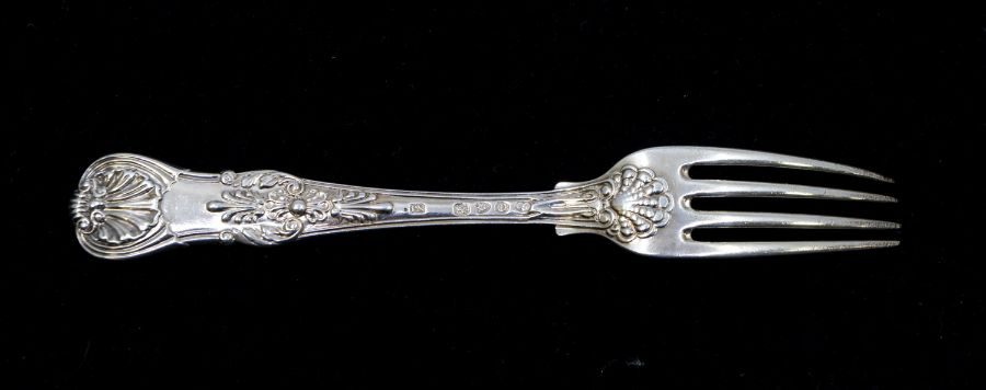 Paul Storr: A set of five George IV silver Coburg pattern dessert forks, each handle engraved with - Image 2 of 3
