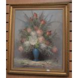 A mid to late 20th century still-life of a vase with flowers by D. Perry