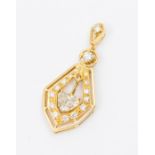 A diamond and 18ct gold pendant, comprising an openwork angular form set to the centre with a
