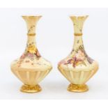 Two early 20th century, Worcester, blush ivory posy vases with gilt and rose detail, pattern 1538