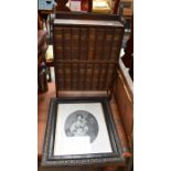 Pair of watercolours, print of a Lady, set of books on an oak rack (4)
