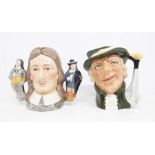 Two Royal Doulton character jugs: Oliver Cromwell D6968 and Regency Beau D6559. Date circa 1990s.