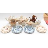 Collection of 19th century Jugs, Tureens, Tea Pots, Figures and Plates. Condition: Saltglaze jug -