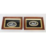 Pair of early 20th century classical jasper-style ceramic plaques in frames