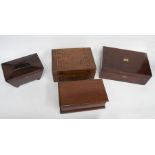 A collection of treen to include a jewellery box, tea caddy, writing box, Tunbridge writing box
