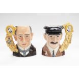 Two Royal Doulton character jugs: Wilbur Wright D7179, 273/1000, and Orville Wright D7178, 258/1000.