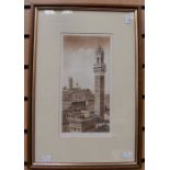 Seven sepia prints of Siena, various sizes, framed and glazed, all signed (indistinctly) and