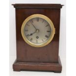 Edwardian mahogany single fusee chain driven mantel clock with silvered dial and Roman numerals
