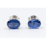 A pair of kyanite and silver stud earrings, comprising oval faceted kyanite approx 5 x 7mm, clasp
