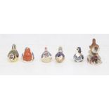 Five boxed Royal Crown Derby paperweights silver and gold stoppers of Birds & Ducks along with boxed