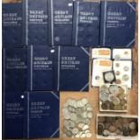 British Coin Collection with approximately 573g of pre 47 silver, 10 Whitman Folders for different