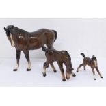 Three John Beswick brown ponies