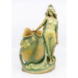 Art Nouveau vase, female figure alongside a gourd shape urn with trailing flowers. Height approx