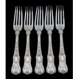 Paul Storr: A set of five George IV silver Coburg pattern dessert forks, each handle engraved with