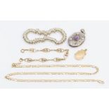 A 9ct gold locket and chain, along with a 9ct gold figaro chain, length approx 20'', and an unmarked