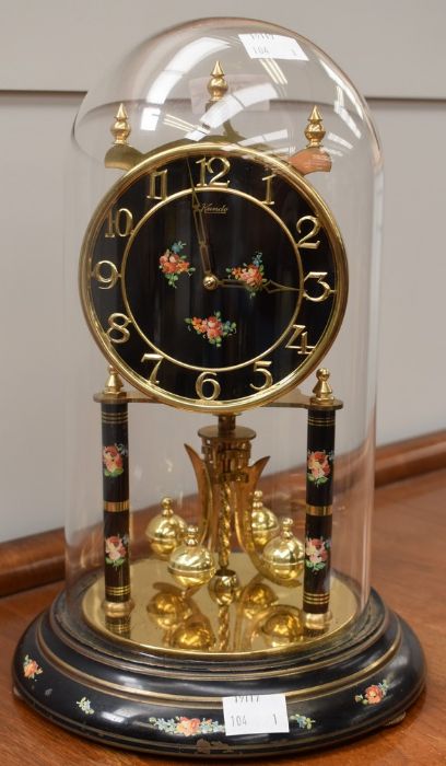 Mid 20th century Kundo anniversary clock in a glass dome