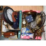 Collection of mid to late 20th century wall and mantel clocks and clock parts (two boxes)
