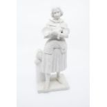 Early 20th century bisque figure of Joan of Arc, sword is missing, makers mark to back