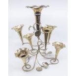 An early 20th century decorative plated Epergne / table centrepiece, with seven detachable posy