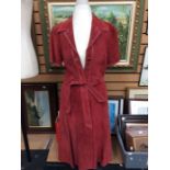 A suede and leather Croft Ltd size 12 wine coloured dress, fitted waist, pleated skirt, with