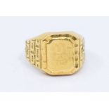 A continental 18ct gold gents signet style ring, square top, with engraved R.C, textured