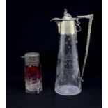 Edwardian heavy glass Perfume Bottle and a Late Victorian glass Claret Jug