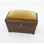 19th century mahogany pin cushion on ball feet and in the style of a Victorian tea caddy