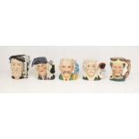 Group of 5 Royal Doulton character jugs including Albert Einstein, H.G.Wells, Macbeth, The