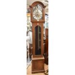 J Smith and Son Derby longcase clock approx 1940s/50s contained in a light oak case with round