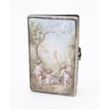 An early 20th Century Continental probably French white metal mounted enamel rectangular Aide